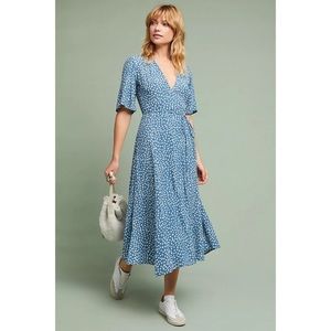 Faithfull The Brand Daytime Floral Wrap Midi Dress Blue Small